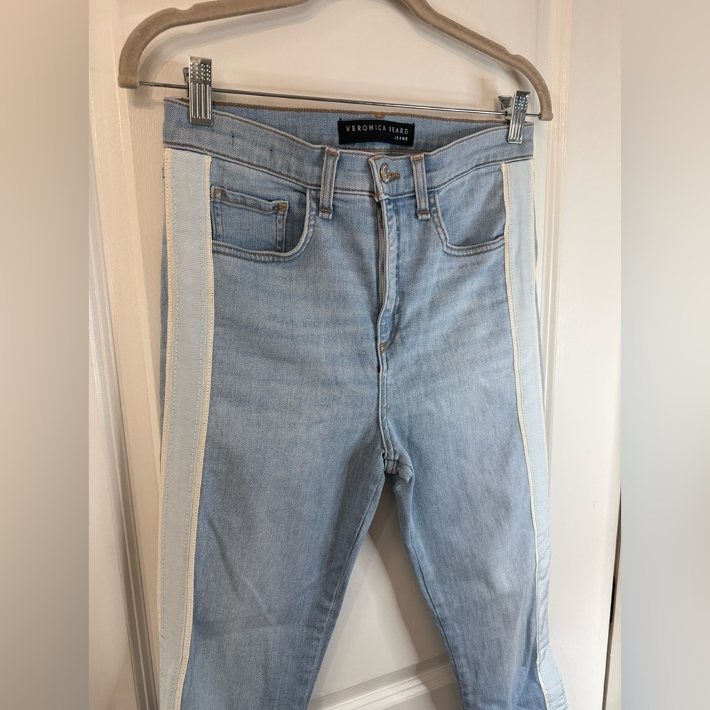 Veronica Beard Women’s 11” Carly Kick Flare Jeans with Tuxedo Stripes in Aire - Picture 2 of 8